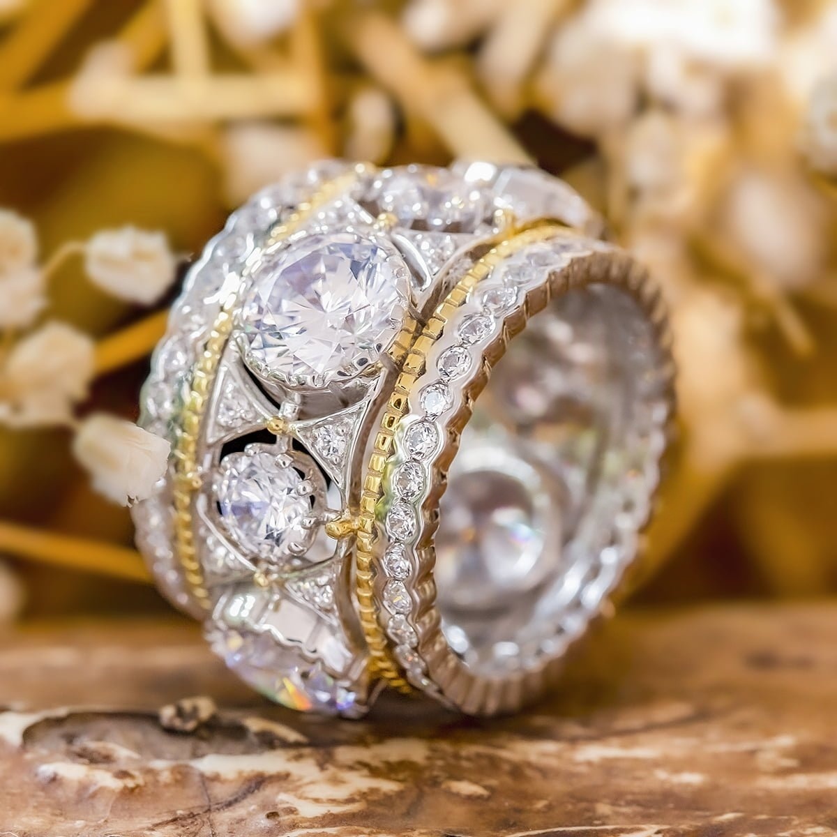 Women's Geometric Design Two Tone Plated Wedding Ring